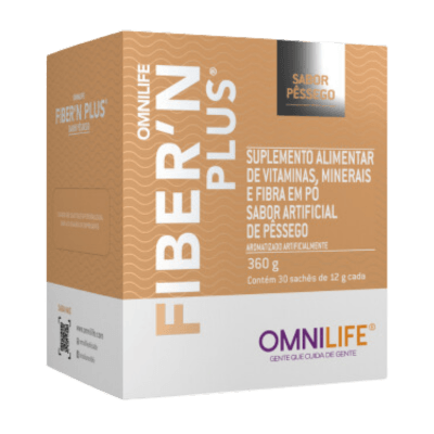 Fiber' N Plus Suplemento alimentar de vitaminas, minerais, e fibra em pó sabor pêssegoOmnilifeFiber' N Plus Omnilife - SuperNutriOmniFiber' N Plus Novo Caixa c/30 sachês de 12g cada - SuperNutriOmniSuperNutriOmni