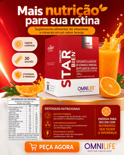 Starbien Suplemento alimentar de vitaminas e minerais em pó sabor de laranjaOmnilifeStarbien Suplemento alimentar de vitaminas e minerais em pó sabor de laranjaSuperNutriOmni