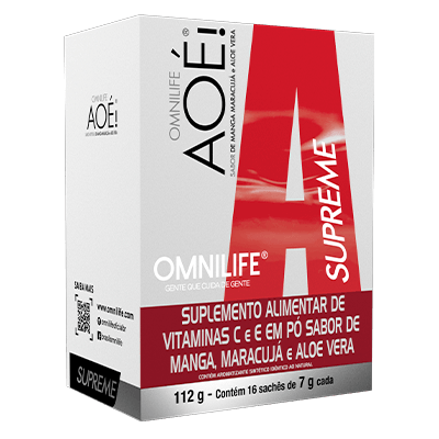Aoé Supreme Suplemento alimentar de vitaminas C e E em pó sabor de manga, maracujá e aloe veraOmnilifeAoé Supreme Omnilife Manga - SuperNutriOmniAoé Supreme Manga Caixa c/16 sachês 112g - SuperNutriOmniSuperNutriOmni