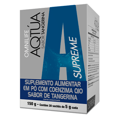 Aqtúa Supreme Suplemento alimentar em pó com coenzima Q10 sabor de tangerinaOmnilifeAqtúa Supreme Omnilife - SuperNutriOmniAqtúa Supreme Caixa c/30 sachês 150g - SuperNutriOmniSuperNutriOmni