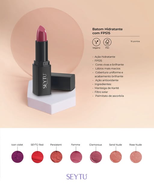 Batom Hidratante Femme com FPS15SEYTÚ COSMÉTICOSBatom Hidratante Femme com FPS15SuperNutriOmni