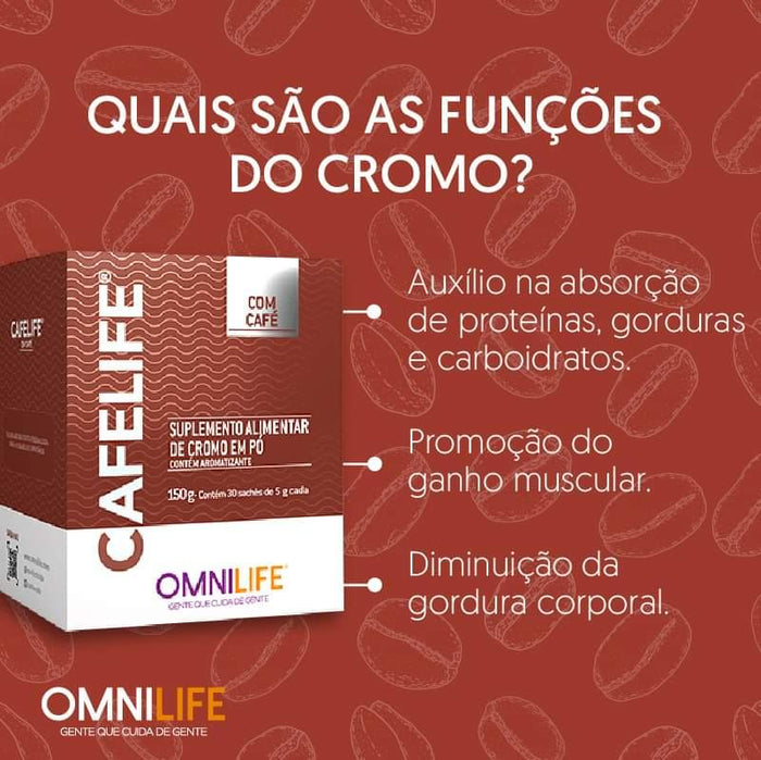 Cafelife Suplemento alimentar de cromo em pó.OmnilifeCafelife Omnilife - SuperNutriOmniCafelife Novo Caixa com 30 sachês - SuperNutriOmniSuperNutriOmni