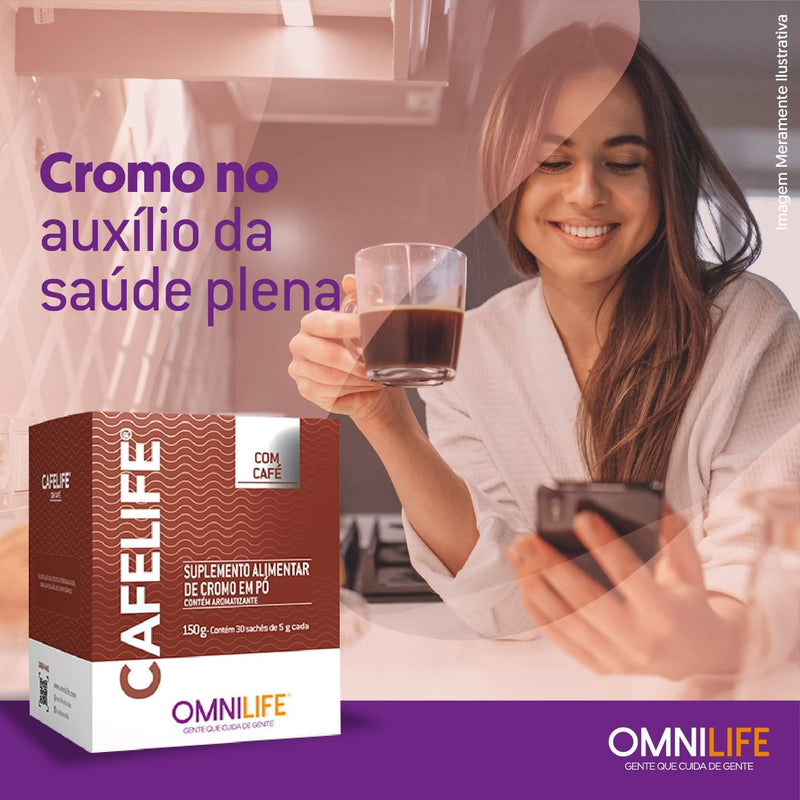 Cafelife Suplemento alimentar de cromo em pó.OmnilifeCafelife Omnilife - SuperNutriOmniCafelife Novo Caixa com 30 sachês - SuperNutriOmniSuperNutriOmni