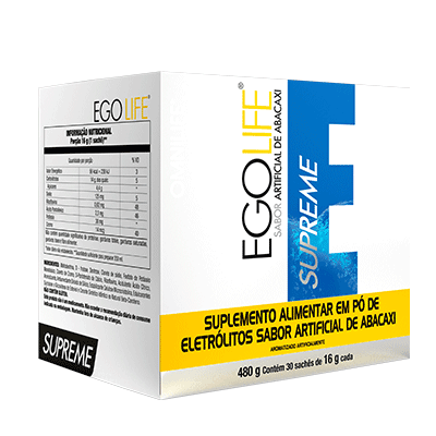 Ego Life Supreme Suplemento alimentar em pó de eletrólitos sabor artificial de abacaxiOmnilifeEgo Life Supreme Omnilife - SuperNutriOmniEgo Life Supreme Caixa c/30 sachês 480g - SuperNutriOmniSuperNutriOmni