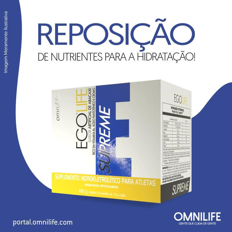 Ego Life Supreme Suplemento alimentar em pó de eletrólitos sabor artificial de abacaxiOmnilifeEgo Life Supreme Omnilife - SuperNutriOmniEgo Life Supreme Caixa c/30 sachês 480g - SuperNutriOmniSuperNutriOmni