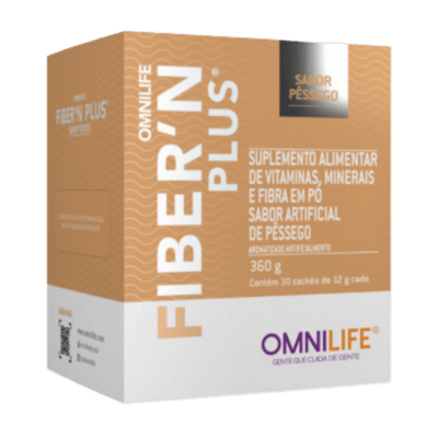 Fiber' N Plus Suplemento alimentar de vitaminas, minerais, e fibra em pó sabor pêssegoOmnilifeFibernSuperNutriOmni