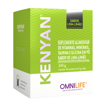 Kenyan Suplemento alimentar de vitaminas, minerais, taurina e glicina em pó, sabor de lima - limãoOmnilifeKenyan Omnilife - SuperNutriOmniKenyan Caixa c/30 sachês de 8 g cada - SuperNutriOmniSuperNutriOmni