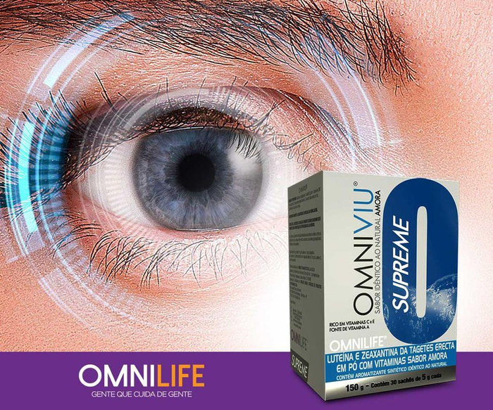 Omniviu Supreme Suplemento alimentar de luteína, zeaxantina e vitaminas em pó sabor de amoraOmnilifeOmniviu Supreme Omnilife - SuperNutriOmniOmniviu Supreme Caixa c/30 sachês 150g - SuperNutriOmniSuperNutriOmni