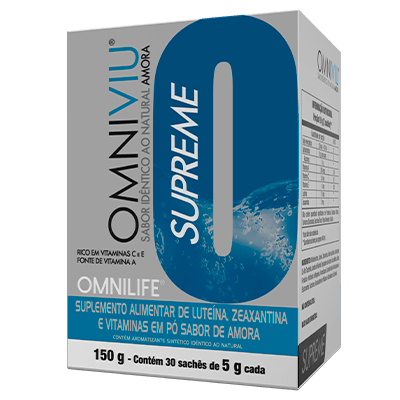 Omniviu Supreme Suplemento alimentar de luteína, zeaxantina e vitaminas em pó sabor de amoraOmnilifeOmniviu Supreme Omnilife - SuperNutriOmniOmniviu Supreme Caixa c/30 sachês 150g - SuperNutriOmniSuperNutriOmni