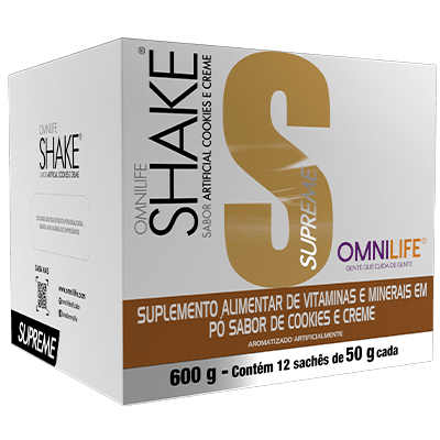 Shake Supreme Suplemento alimentar de vitaminas e minerais em pó sabor de cookies e cremeOmnilifeShake Supreme Omnilife - SuperNutriOmniShake Supreme Caixa c/12 sachês 600g - SuperNutriOmniSuperNutriOmni