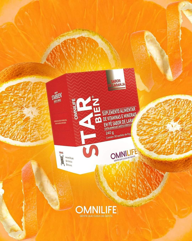 Starbien Suplemento alimentar de vitaminas e minerais em pó sabor de laranjaOmnilifeStarbien Omnilife - SuperNutriOmniStarbien Omnilife - SuperNutriOmniSuperNutriOmni