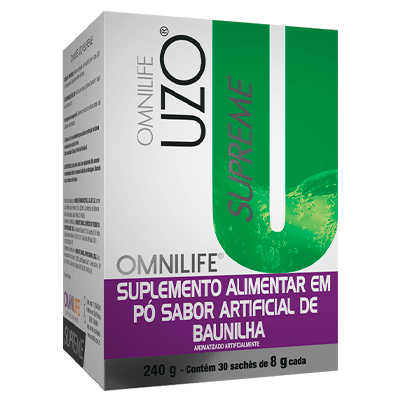 Uzo Supreme Suplemento alimentar em pó sabor artificial de baunilhaOmnilifeUzo Supreme Omnilife - SuperNutriOmniUzo Supreme Caixa c/ 30 sachês 240g - SuperNutriOmniSuperNutriOmni